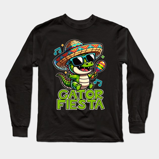 Gator Fiesta Cute Kawaii Aligator Long Sleeve T-Shirt by Odetee